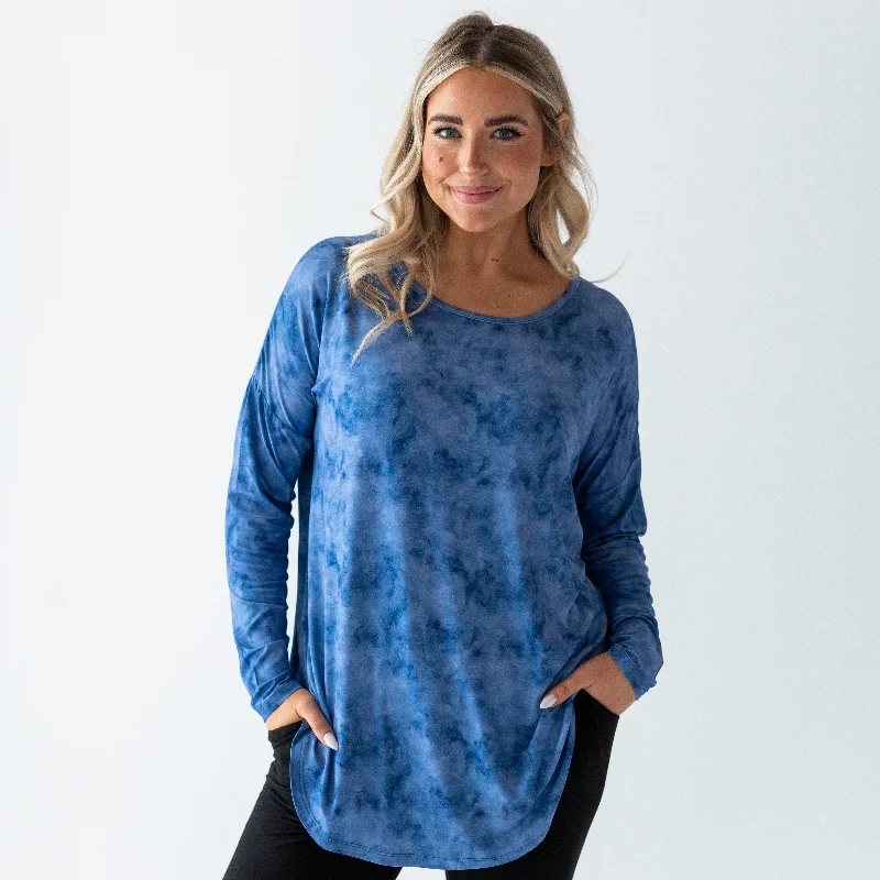 Blue Watercolor Mama Shirt Chenille Brocade Lace
