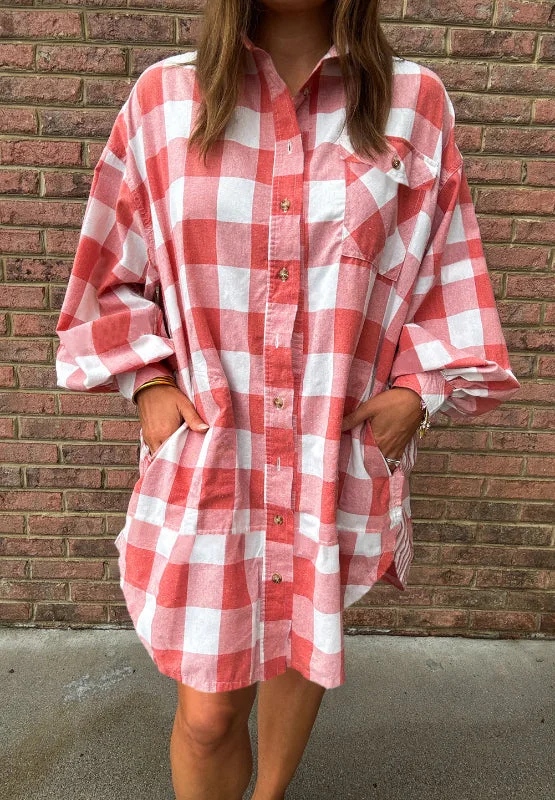 Blue Zone Planet | Plaid Collared Neck Long Sleeve Shirt Dress Beaded Sequined Faux Fur Blue Zone Planet | Plaid Collared Neck Long Sleeve Shirt Dress Beaded Sequined Faux Fur