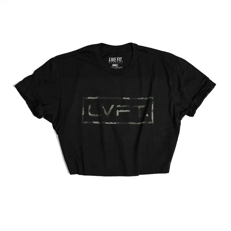 Box Logo Crop Tee - Black Multicam Collared Crew Neck Turtle Neck