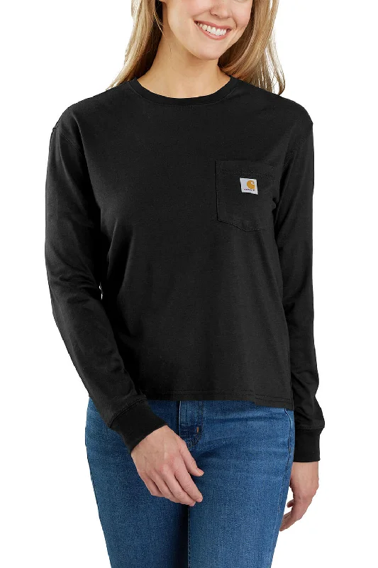 Carhartt Lightweight Pocket Long Sleeve T-Shirt for Women in Black | 106121-N04 Chenille Blend Fleece Blend Nylon Blend Carhartt Lightweight Pocket Long Sleeve T-Shirt for Women in Black | 106121-N04 Chenille Blend Fleece Blend Nylon Blend