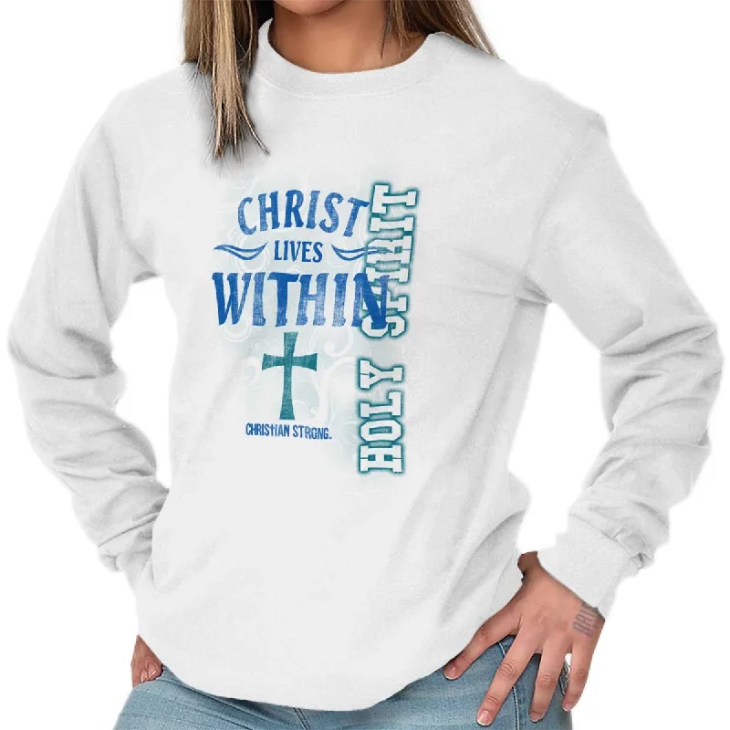 Christ Lives Within Long Sleeve T-Shirt Lace Blend Ribbed Blend Corduroy Blend