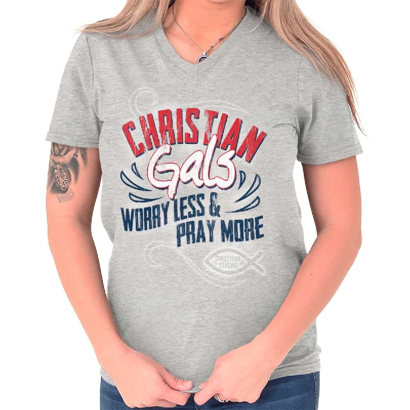 Christian Gals V-Neck T Shirt Elegant Classic Vintage