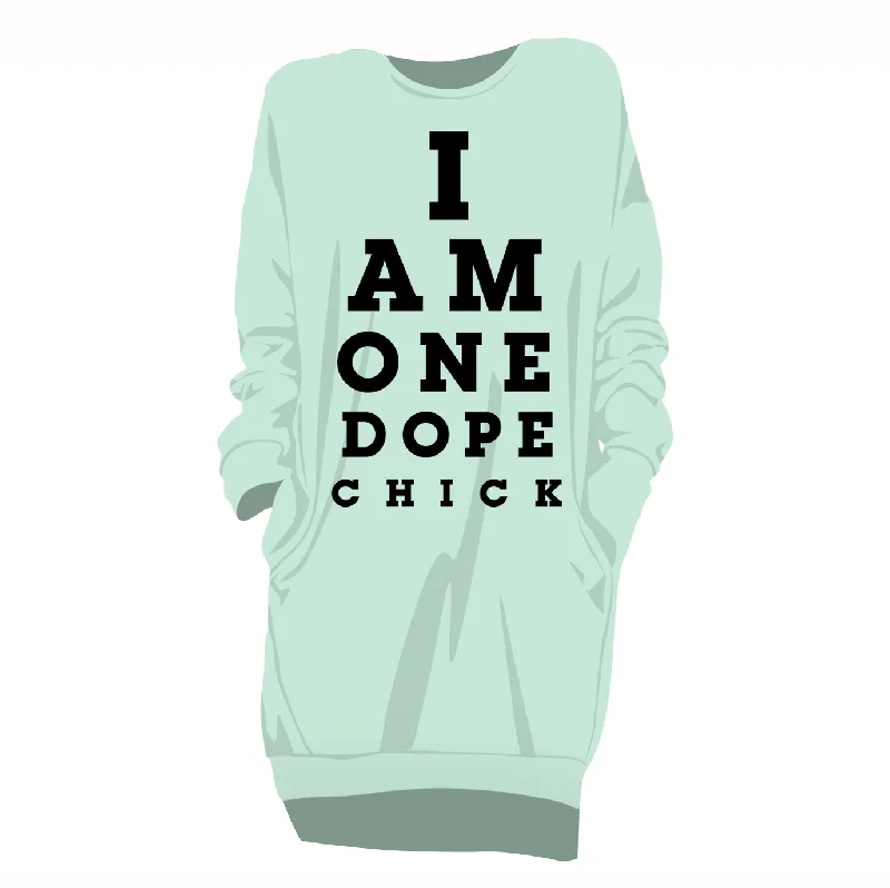 I Am One Dope Chick Sweatshirt Dress With Pockets Polka Dot Checkered Tartan