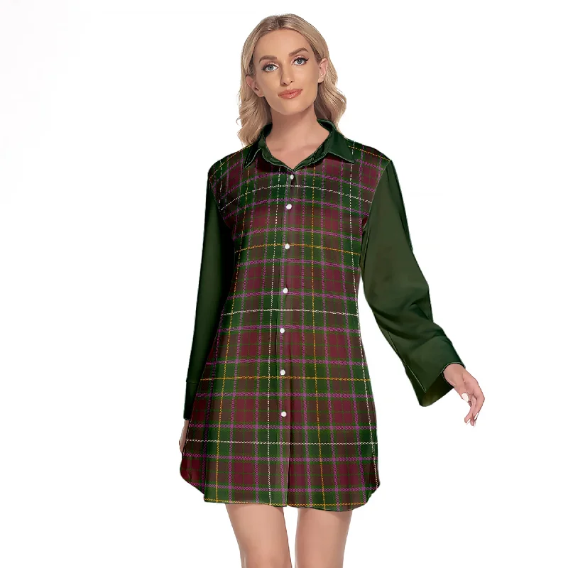 Crosbie Tartan Women's Lapel Shirt Dress With Long Sleeve Zippered Front Buttoned Front Snap Front Crosbie Tartan Women's Lapel Shirt Dress With Long Sleeve Zippered Front Buttoned Front Snap Front