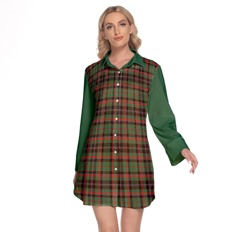 Cumming Hunting Ancient Tartan Women's Lapel Shirt Dress With Long Sleeve Zippered Front Buttoned Front Snap Front Cumming Hunting Ancient Tartan Women's Lapel Shirt Dress With Long Sleeve Zippered Front Buttoned Front Snap Front