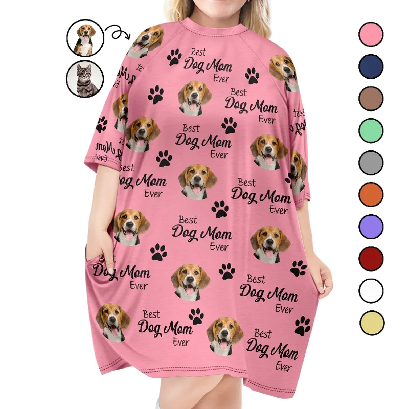 Custom Photo Best Dog Cat Mom Ever - Gift For Pet Lovers, Fur Moms - Personalized Women's Sleep Tee Fleece Nylon Spandex Custom Photo Best Dog Cat Mom Ever - Gift For Pet Lovers, Fur Moms - Personalized Women's Sleep Tee Fleece Nylon Spandex