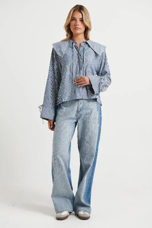Darling Shirt Navy Satin Blend Silk Blend Wool Blend
