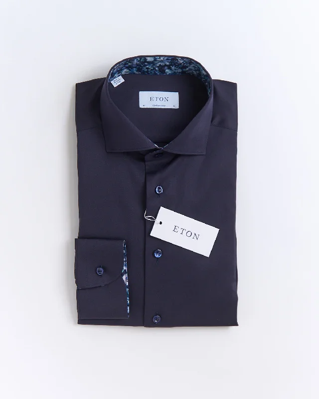 Floral Trim W Navy Buttons Contemporary Shirt Mesh Blend Leather Blend Suede Blend