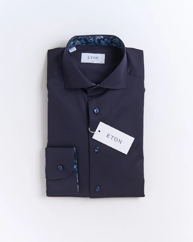 Floral Trim W Navy Buttons Slim Shirt Polka Dot Checkered Tartan