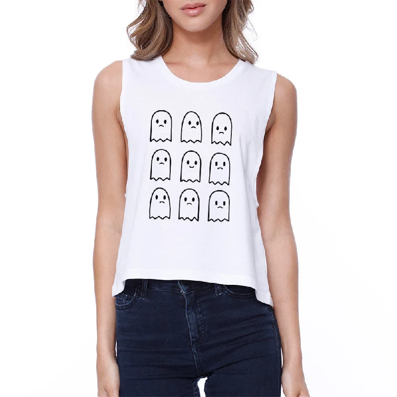 Ghosts Crop Tee Sleeveless Shirt For Halloween Junior Tank Top Mesh Fabric Canvas Fabric Denim Fabric Ghosts Crop Tee Sleeveless Shirt For Halloween Junior Tank Top Mesh Fabric Canvas Fabric Denim Fabric