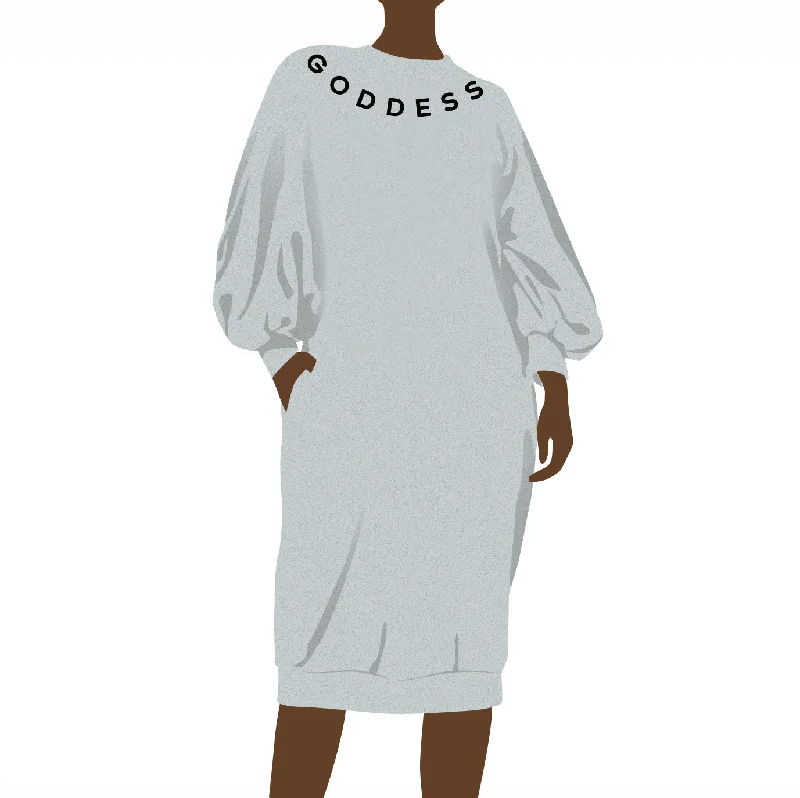 Goddess Bubble Sleeve Sweatshirt Dress Embroidered Appliqued Beaded