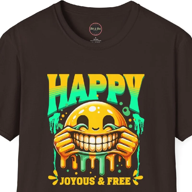Happy Joyous and Free Unisex Softstyle T-Shirt Welt Pockets Slit Pockets