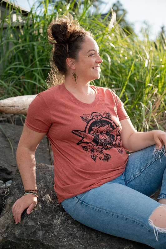 HUMMINGBIRD - Womens Eco Tee - Rust Houndstooth Herringbone Solid