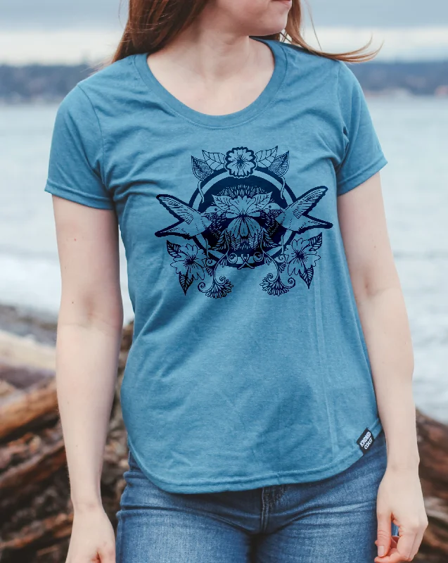 HUMMINGBIRD - Women's Eco Tee - Heather Teal Print Jacquard Patchwork