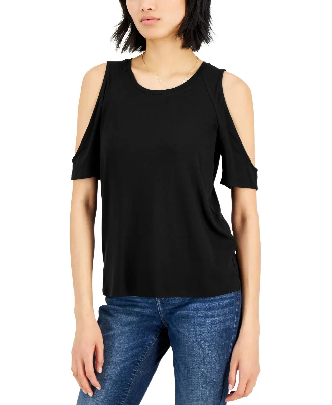 INC International Concepts Womens Cold Shoulder T-Shirt Mesh Blend Leather Blend Suede Blend INC International Concepts Womens Cold Shoulder T-Shirt Mesh Blend Leather Blend Suede Blend