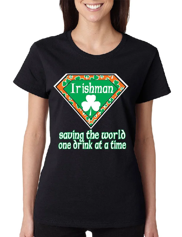 irishman saving the world st patricks women t-shirt Solid Color Striped Floral