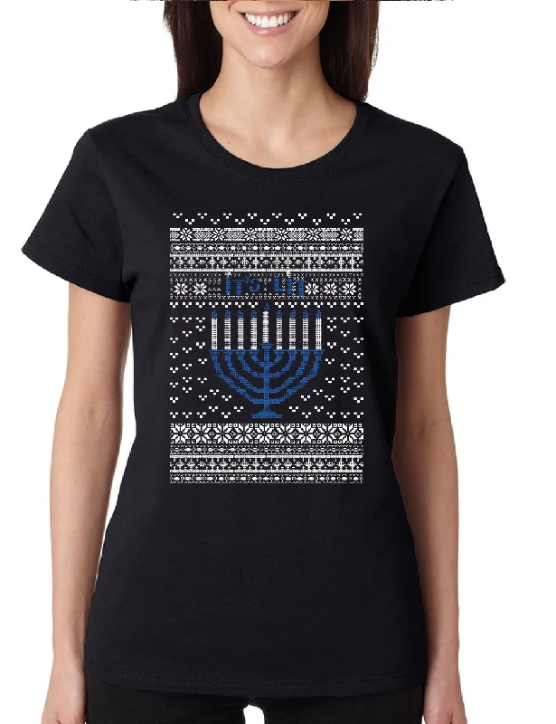 It's Lit Hanukkah Ugly Women's T Shirt jewish Shirt Iron Safe Non-Iron Wrinkle Free