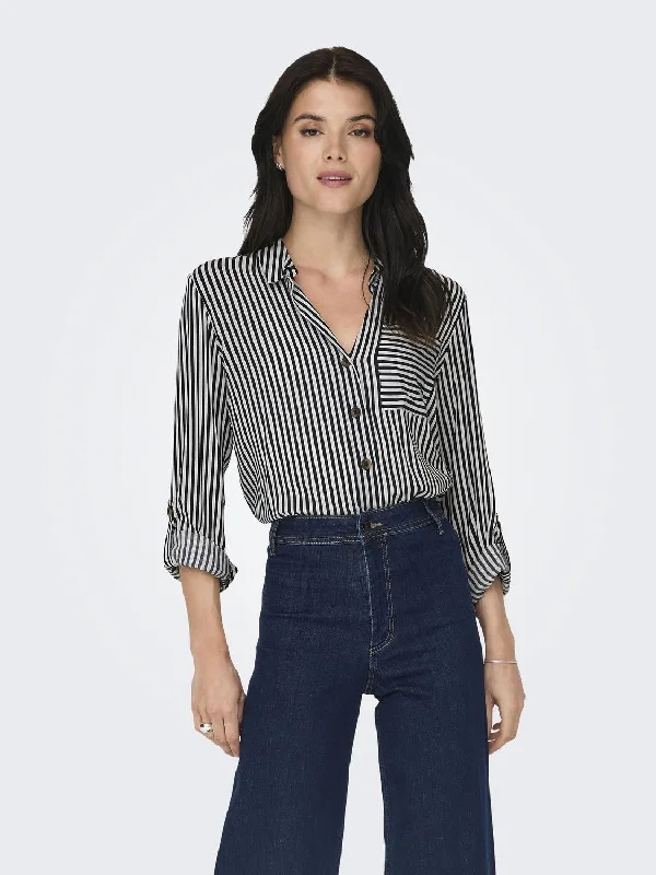 JDY Ladies Laurel long Sleeve Loose Fit Shirt-SKY CAPTAIN Silk Blend Satin Velvet