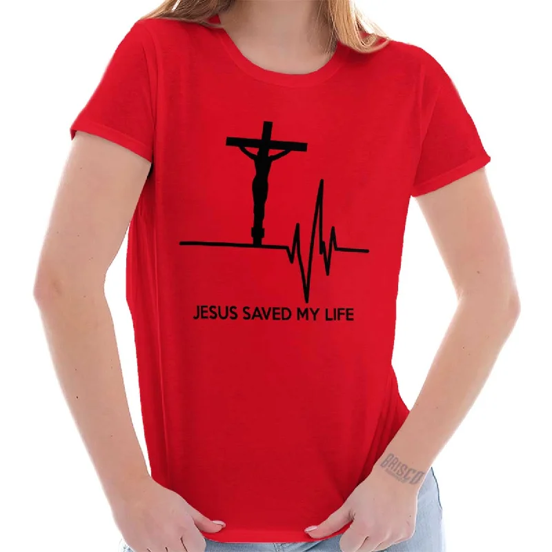 Jesus Saved My Life Ladies T Shirt Fashionable Trendy Casual