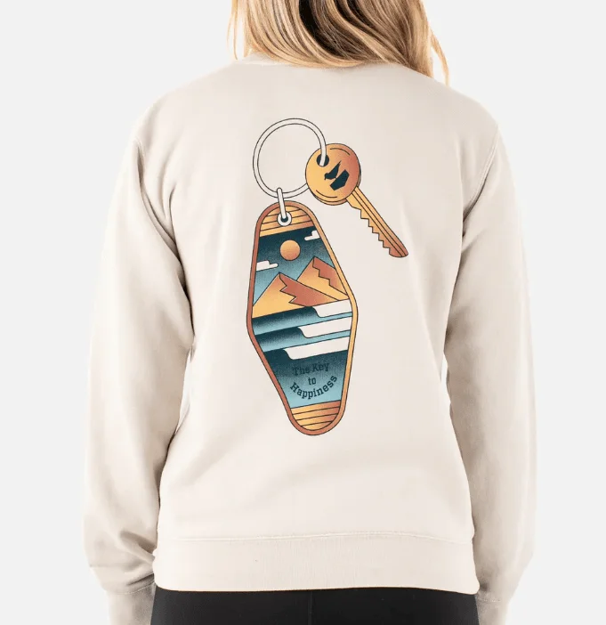Jetty Women's Key To Happiness Crew Neck Sweatshirt Satin Fabric Silk Fabric Chiffon Fabric Jetty Women's Key To Happiness Crew Neck Sweatshirt Satin Fabric Silk Fabric Chiffon Fabric
