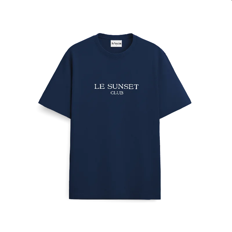 Le Sunset T-Shirt - Navy Hooded Caped Shawl Collar