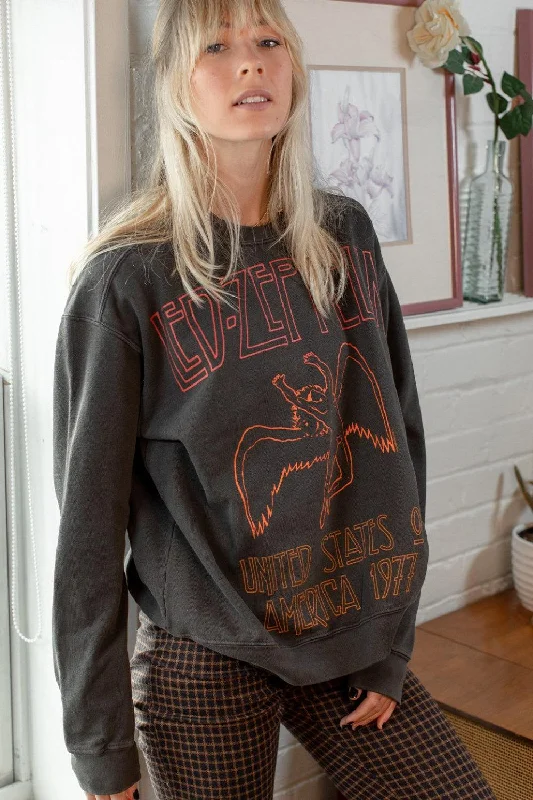 Led Zeppelin USA 1977 Sweatshirt Notch Collar Peter Pan Collar Cowl Neck