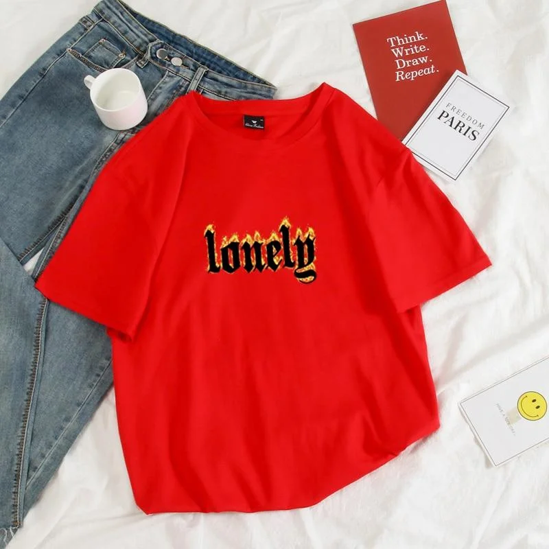 Lonely Flame Tee Graphic Embroidered Appliqued
