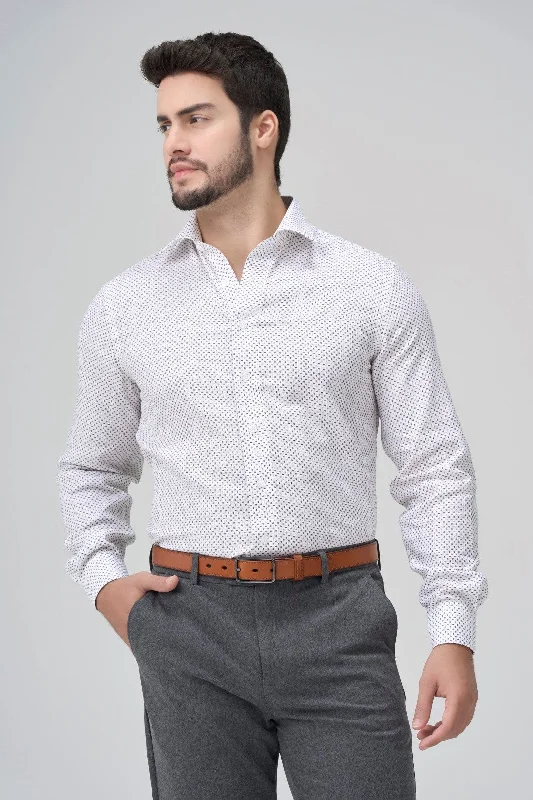 Leo Chevalier Adjusted Fit White with Black Dots Non-Iron Dress Shirt Polka Dot Checkered Tartan