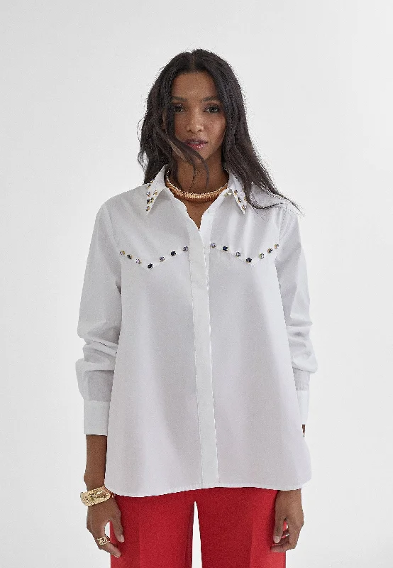 Shiny studded shirt Hooded Caped Shawl Collar