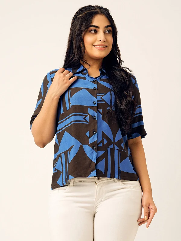 Odette Blue & Black Cotton Printed Shirt For Women Nylon Fabric Polyester Fabric Spandex Fabric Odette Blue & Black Cotton Printed Shirt For Women Nylon Fabric Polyester Fabric Spandex Fabric