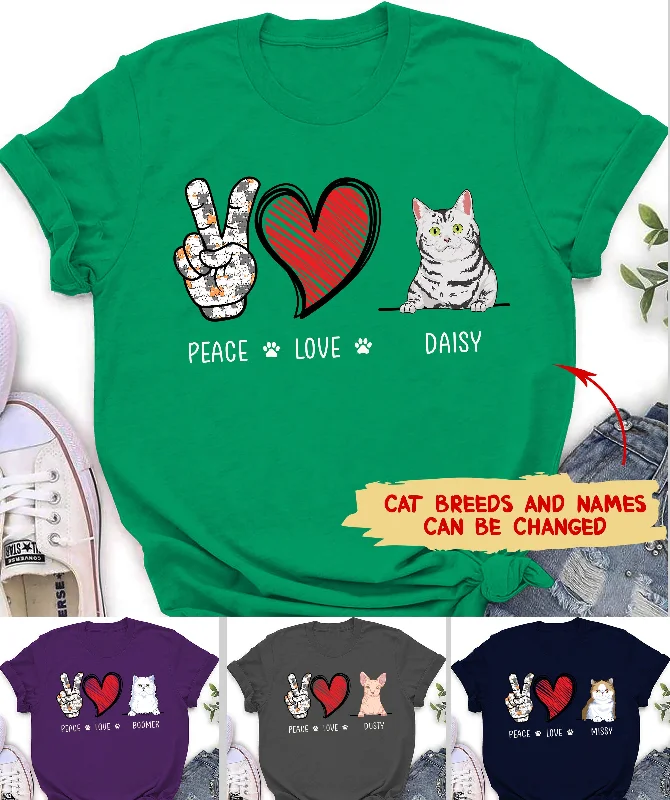 Peace Love Cat - Personalized Custom Premium T-shirt Notch Collar Peter Pan Collar Cowl Neck