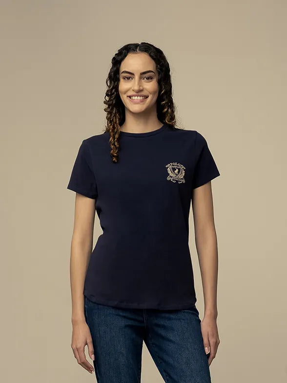 Polo Wmn Amy Crested Ss T-Shirt Navy Fleece Nylon Spandex
