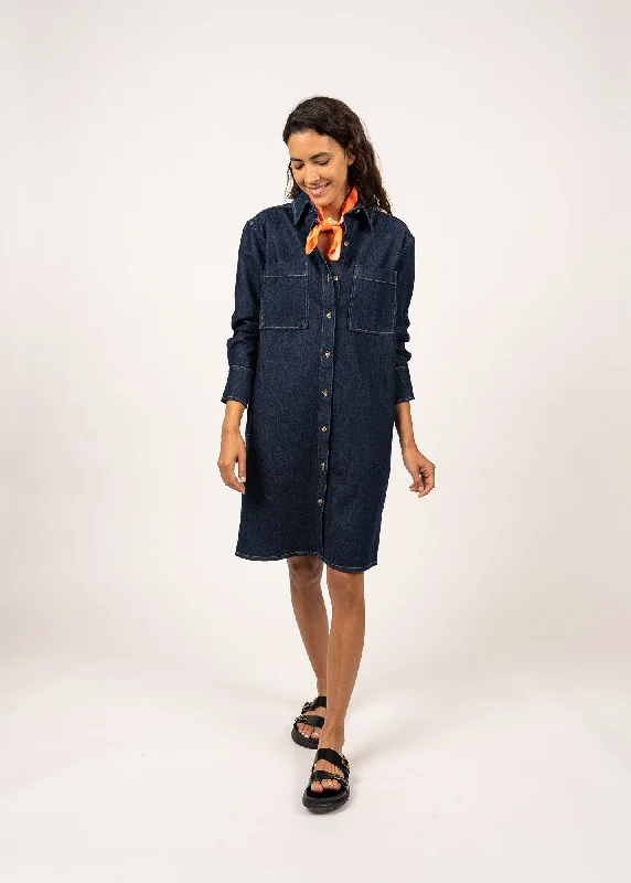 Roxane denim shirt dress - with contrast stitching (JEAN) Beaded Sequined Faux Fur