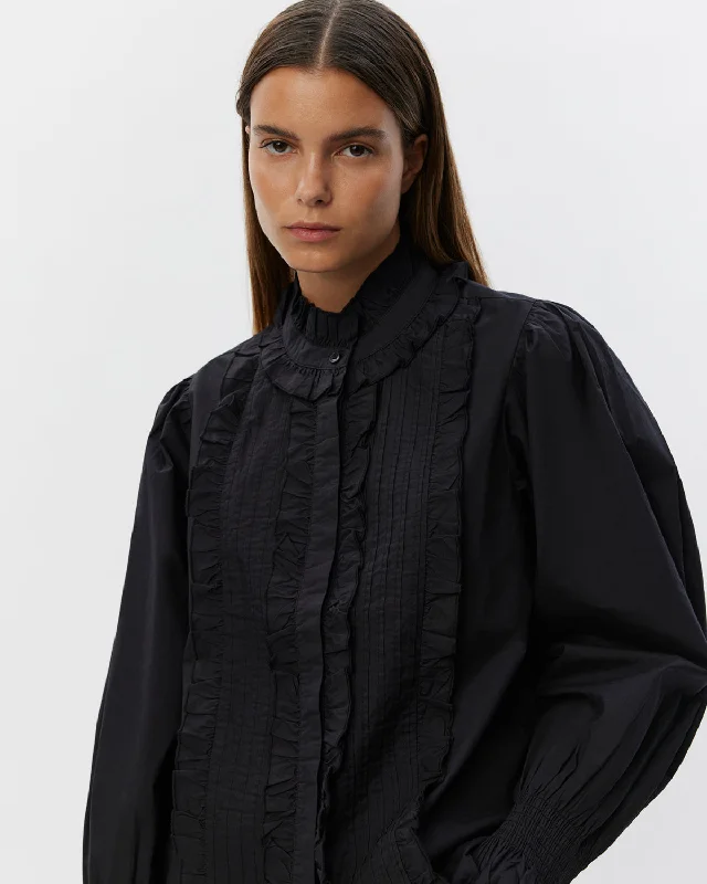 FIONASW SHIRT - Black Solid Print Embellished