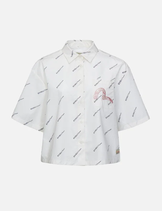 Seagull Embroidered Monogram Shirt Denim Fabric Leather Fabric Suede Fabric