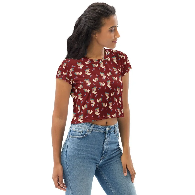 Short Sleeve Cropped Tee FULL OF SOUL 2 Striped Floral Plaid