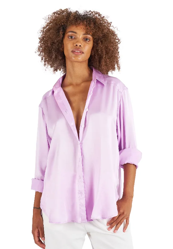 Soie Lilac Oversized 100% Silk Shirt Terry Blend Velvet Blend Canvas Blend