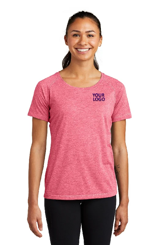 Sport-Tek Ladies PosiCharge Customized Tri Blend Wicking Scoop Neck Raglan Tee's, Pink Raspberry Heather Solid Print Embellished Sport-Tek Ladies PosiCharge Customized Tri Blend Wicking Scoop Neck Raglan Tee's, Pink Raspberry Heather Solid Print Embellished