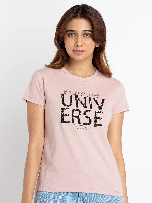 Womens Printed Round Neck T-shirt Spandex Blend Rayon Blend Denim Blend