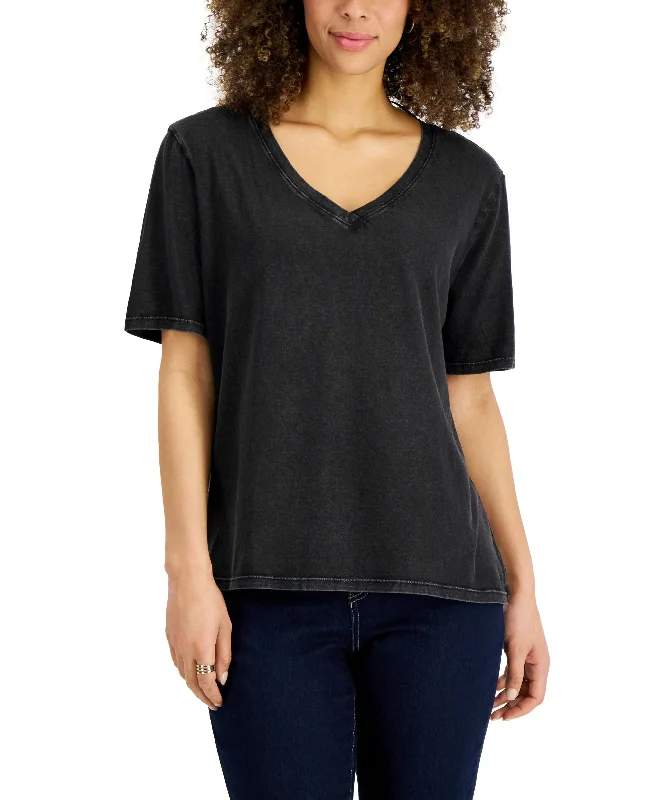 Style & Co Womens Cotton Oversized V Neck T-Shirt Fleece Fabric Down Fabric Feather Fabric Style & Co Womens Cotton Oversized V Neck T-Shirt Fleece Fabric Down Fabric Feather Fabric
