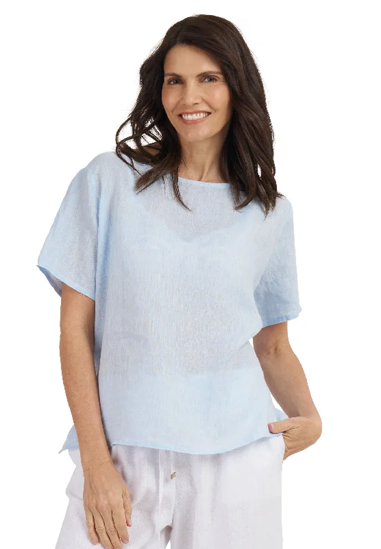 Teena-Linen Sky T-Shirt Solid Color Striped Floral