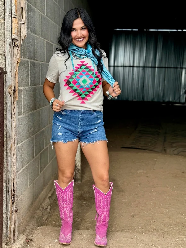 Texas True Threads Ryanne's Neon Aztec Tee Chenille Blend Fleece Blend Nylon Blend