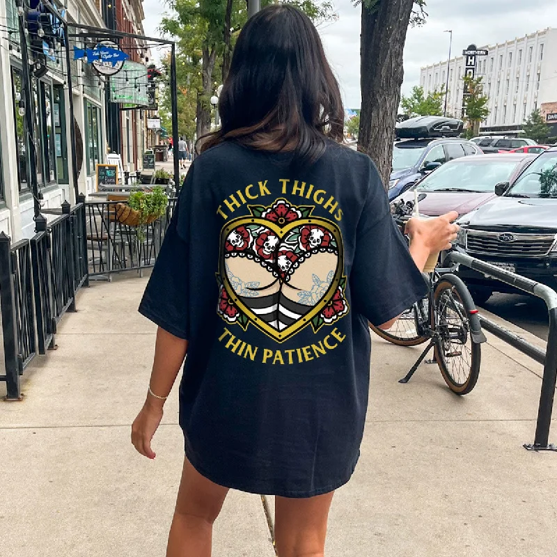 Thick Thighs Thin Patience T-shirt (Unisex) Notch Collar Peter Pan Collar Cowl Neck