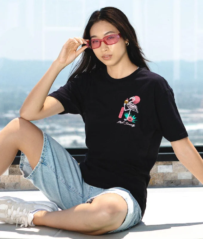 Tropical Skeleton Flamingo Womens Tee Chenille Brocade Lace