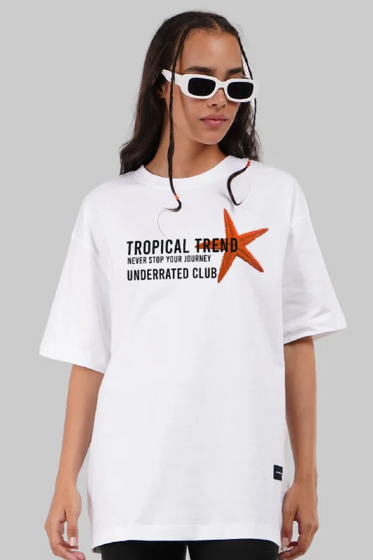 Tropical Starfish White Oversized Fit T-Shirt Women Satin Blend Silk Blend Wool Blend Tropical Starfish White Oversized Fit T-Shirt Women Satin Blend Silk Blend Wool Blend