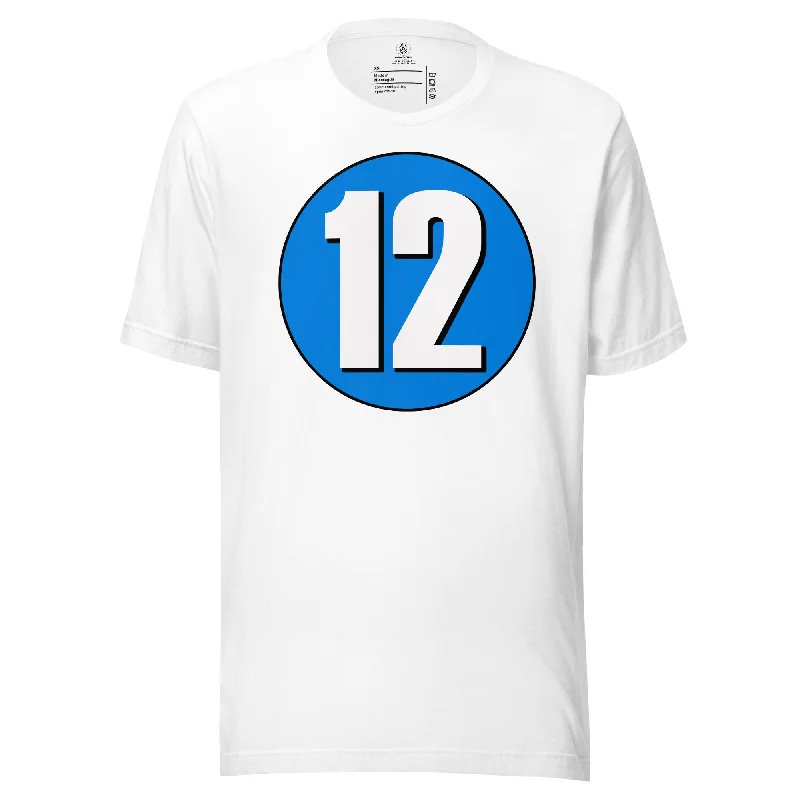 Unisex t-shirt: White on Blue 12 Collared T-Shirt Boat Neck A-Line