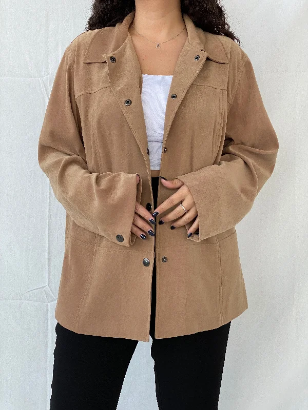 Vintage JM Woman Collection by Jennifer Moore Tan Shirt - 2XL Rayon Velvet Corduroy