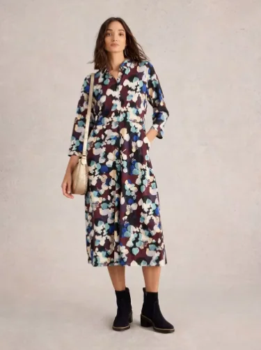 White Stuff - Rua Jersey Shirt Dress - Plum Multi Mesh Canvas Denim