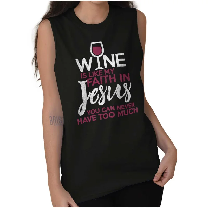 Wine Faith Jesus Sleeveless T Shirt Ribbed Striped Patterned