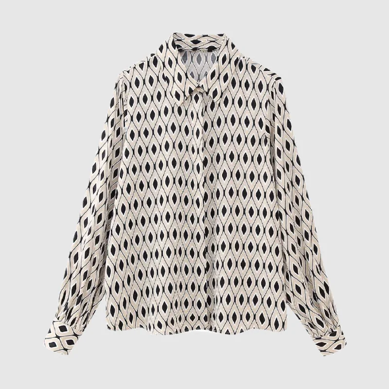 Women's Casual Geometric Pattern Silk Satin Textured Shirt Fitted T-Shirt Seamless Stretchy Women's Casual Geometric Pattern Silk Satin Textured Shirt Fitted T-Shirt Seamless Stretchy